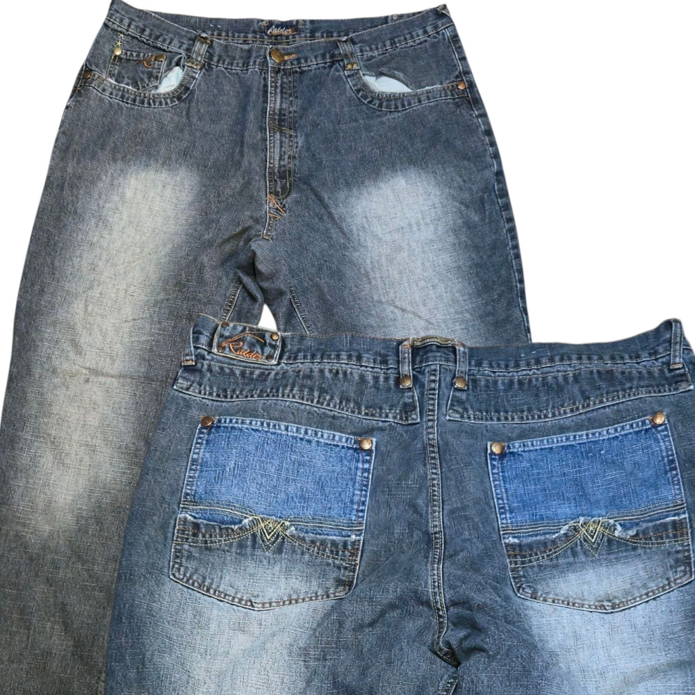 Raider Y2K Men’s 42x34 Jeans Distressed Baggy Denim w/ Contrast Back Pockets